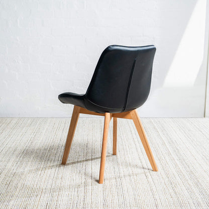 Maverick | Modern PU Leather Fabric Natural Wooden Dining Chairs | Set Of 2 | Black