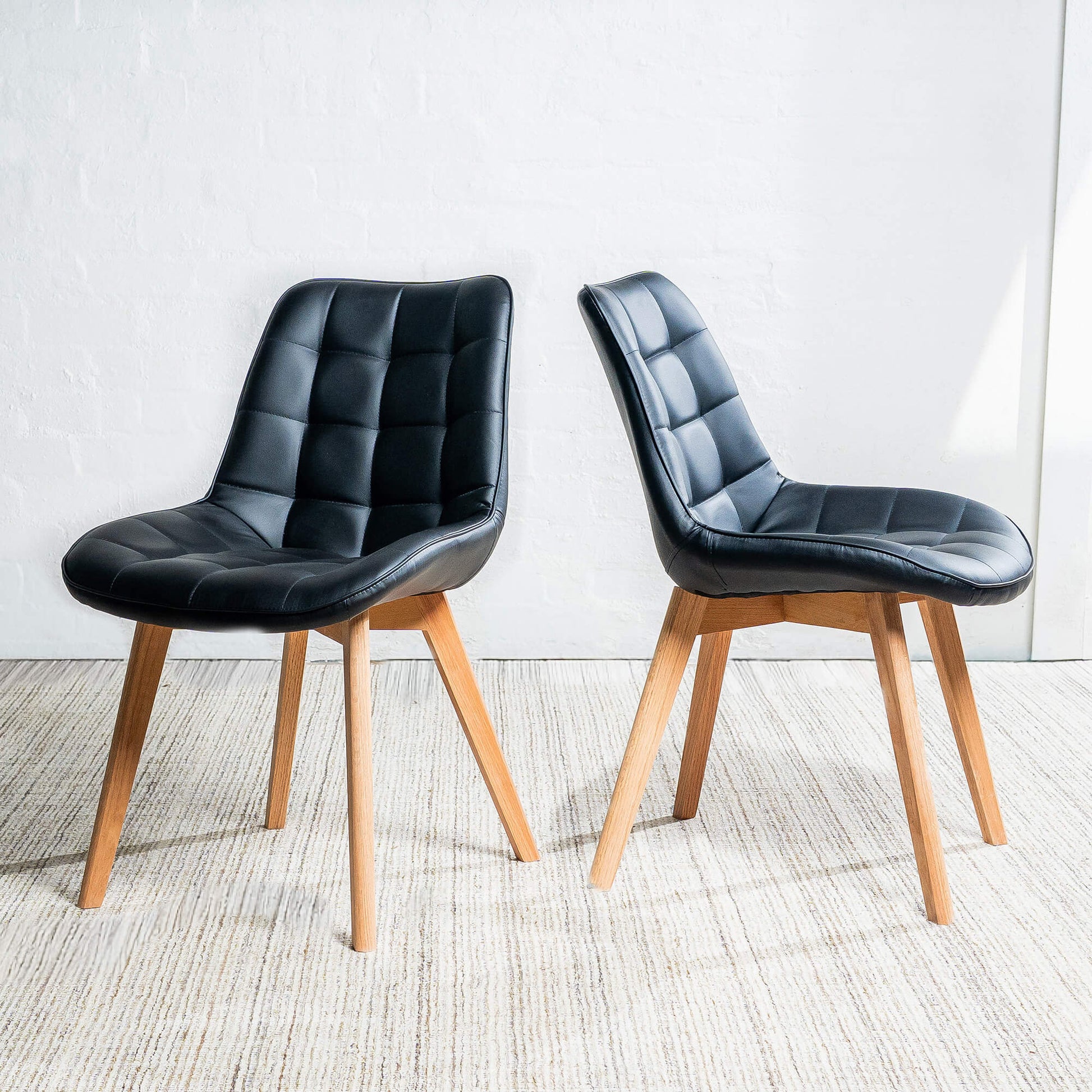 Maverick | Modern PU Leather Fabric Natural Wooden Dining Chairs | Set Of 2 | Black
