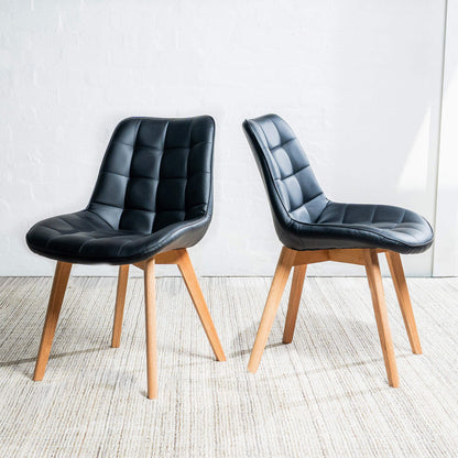 Maverick | Modern PU Leather Fabric Natural Wooden Dining Chairs | Set Of 2 | Black