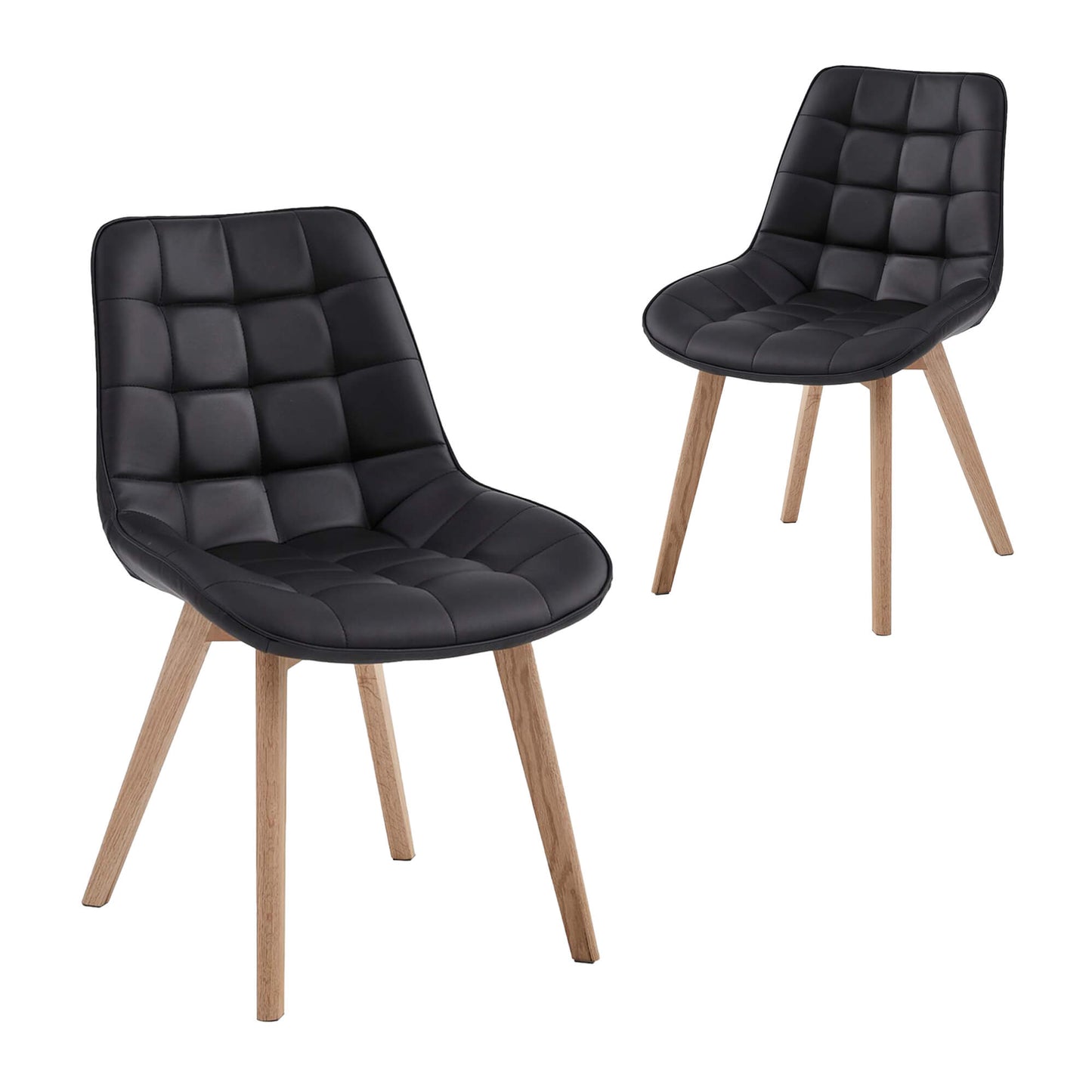 Maverick | Modern PU Leather Fabric Natural Wooden Dining Chairs | Set Of 2 | Black