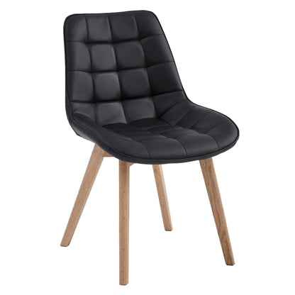 Maverick | Modern PU Leather Fabric Natural Wooden Dining Chairs | Set Of 2 | Black
