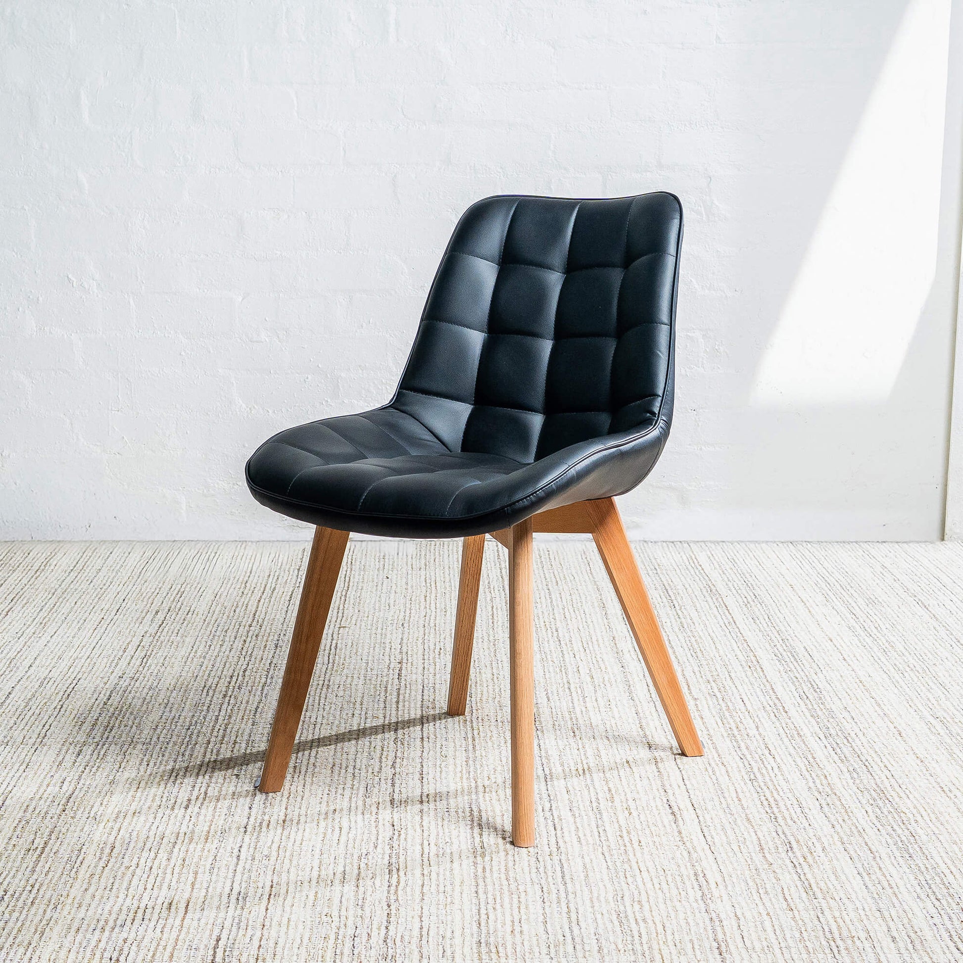 Maverick | Modern PU Leather Fabric Natural Wooden Dining Chairs | Set Of 2 | Black