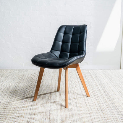 Maverick | Modern PU Leather Fabric Natural Wooden Dining Chairs | Set Of 2 | Black