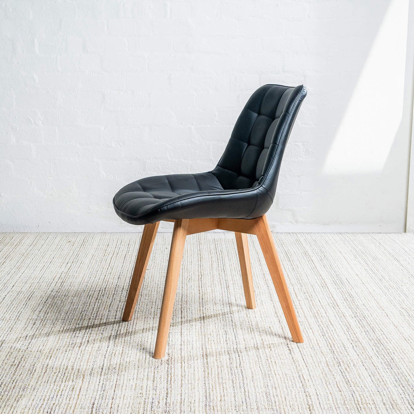 Maverick | Modern PU Leather Fabric Natural Wooden Dining Chairs | Set Of 2 | Black