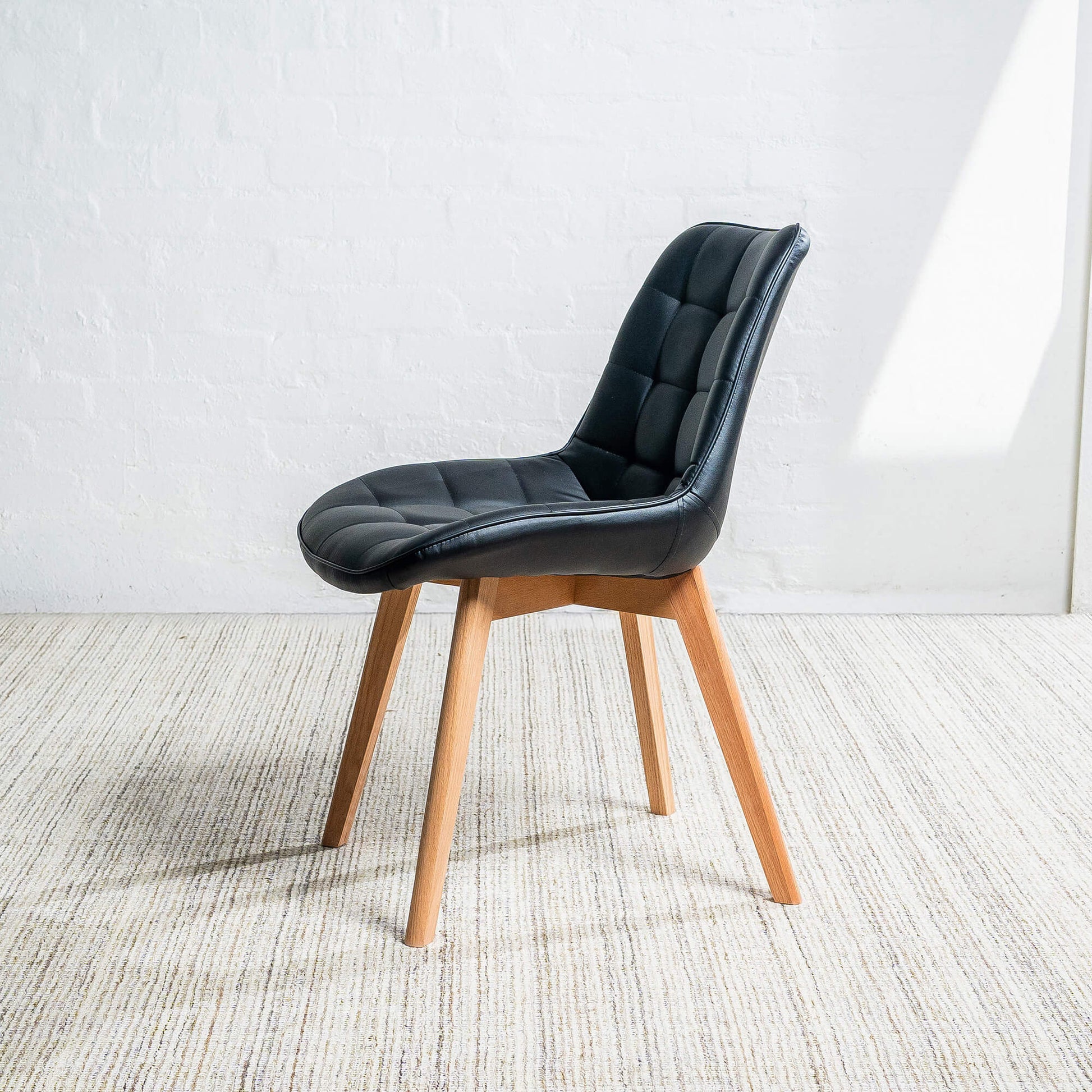 Maverick | Modern PU Leather Fabric Natural Wooden Dining Chairs | Set Of 2 | Black