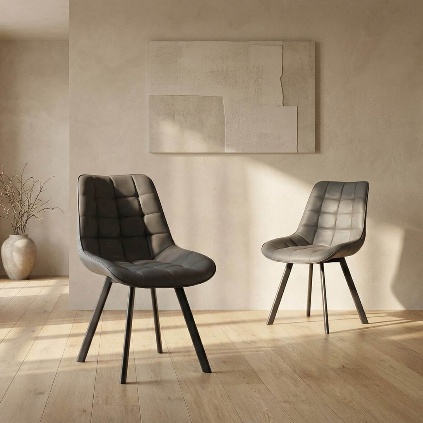 Maverick | Modern Black Dark Grey PU Leather Dining Chairs | Set Of 2 | Dark Grey