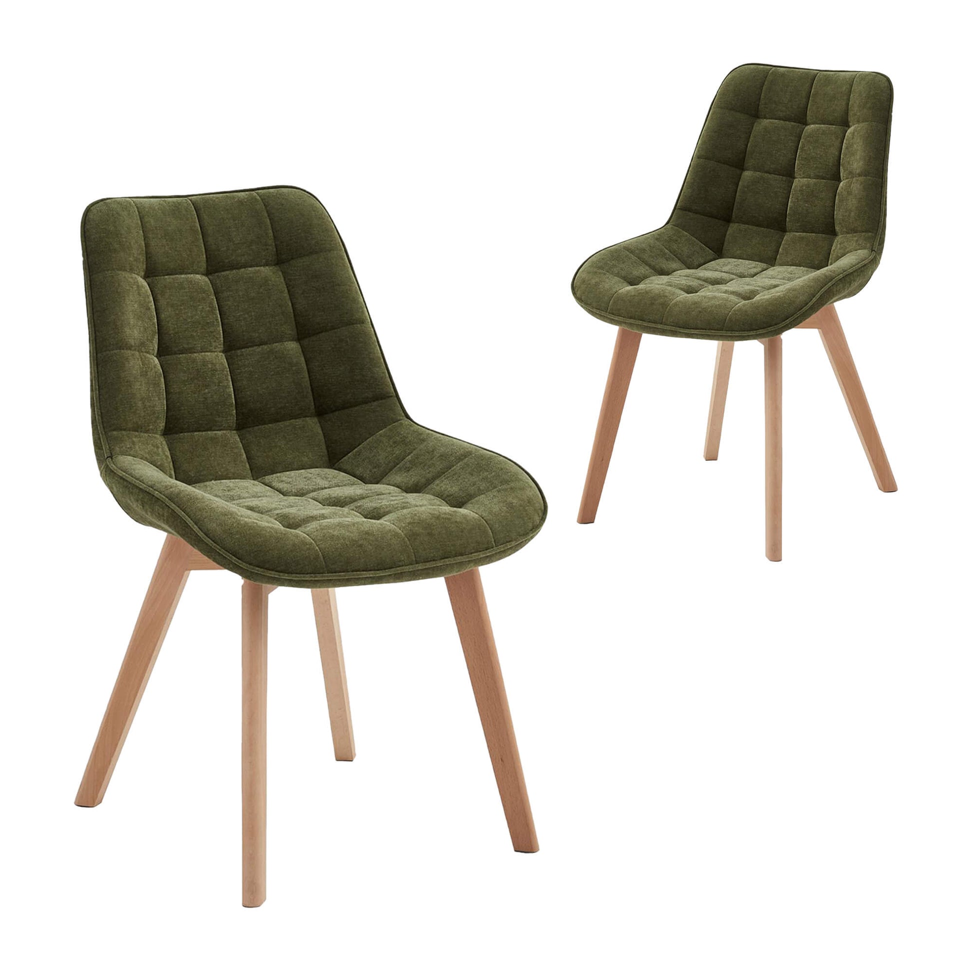 Maverick | Modern PU Leather Fabric Natural Wooden Dining Chairs | Set Of 2 | Green