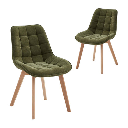 Maverick | Modern PU Leather Fabric Natural Wooden Dining Chairs | Set Of 2 | Green