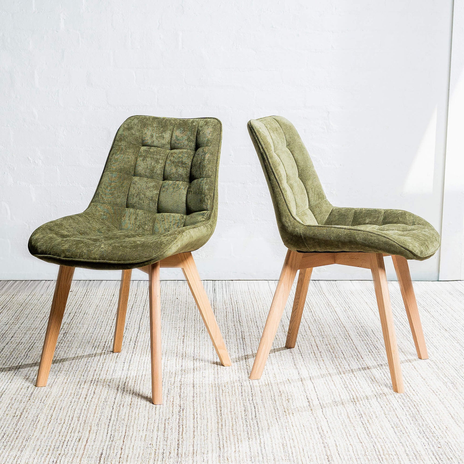 Maverick | Modern PU Leather Fabric Natural Wooden Dining Chairs | Set Of 2 | Green