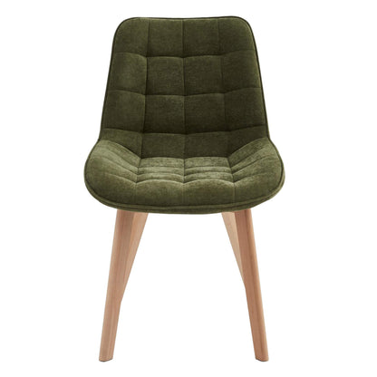Maverick | Modern PU Leather Fabric Natural Wooden Dining Chairs | Set Of 2 | Green