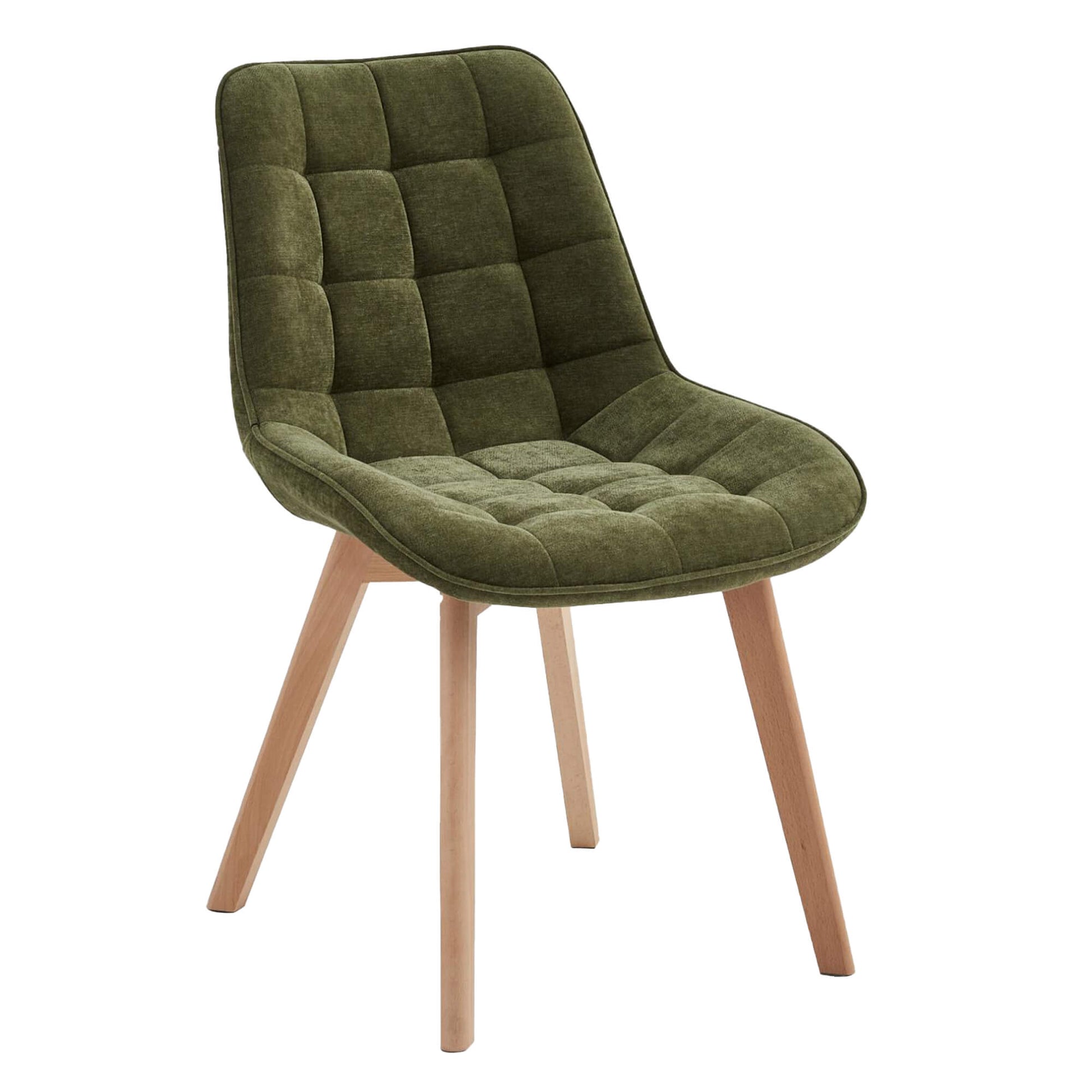 Maverick | Modern PU Leather Fabric Natural Wooden Dining Chairs | Set Of 2 | Green