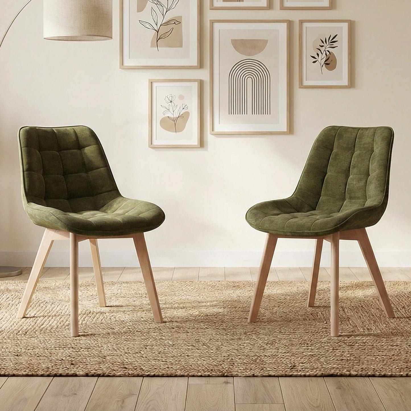 Maverick | Modern PU Leather Fabric Natural Wooden Dining Chairs | Set Of 2 | Green