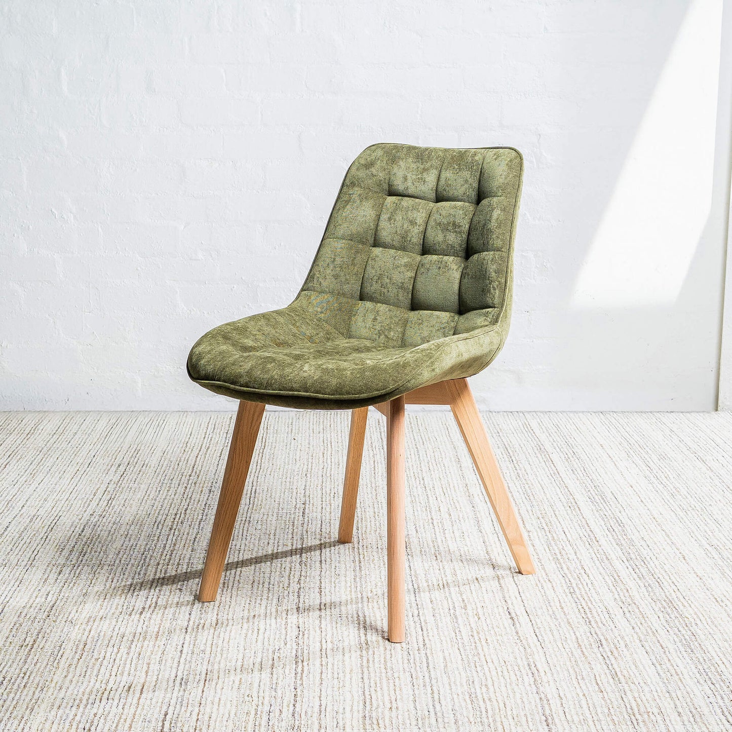 Maverick | Modern PU Leather Fabric Natural Wooden Dining Chairs | Set Of 2 | Green