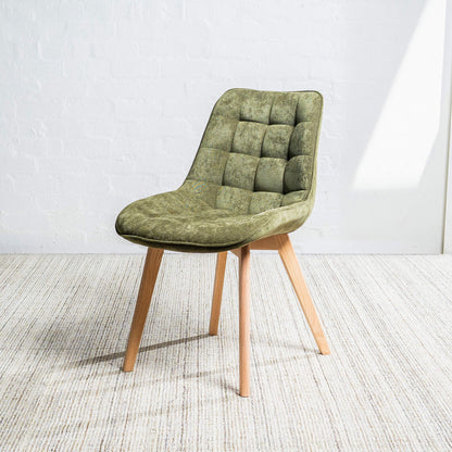 Maverick | Modern PU Leather Fabric Natural Wooden Dining Chairs | Set Of 2 | Green