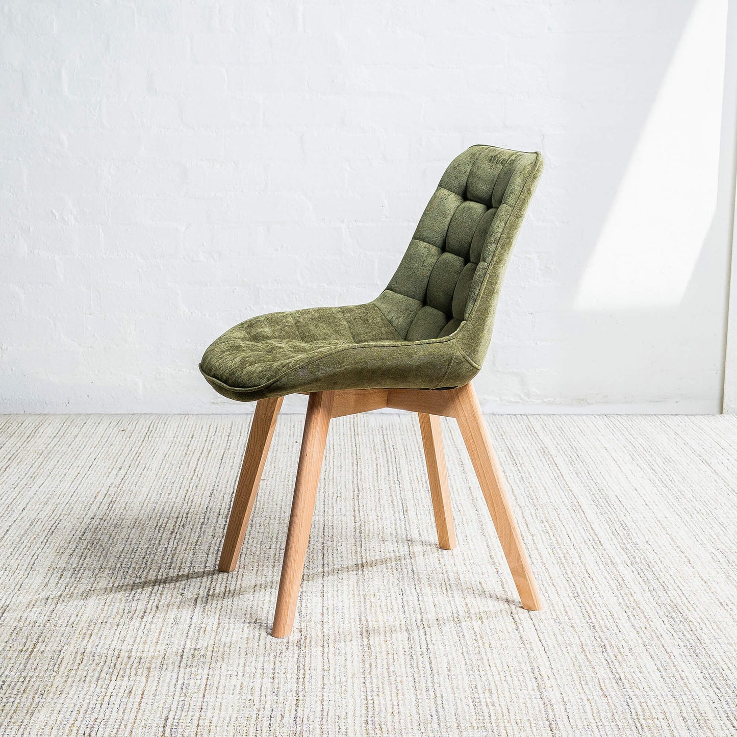 Maverick | Modern PU Leather Fabric Natural Wooden Dining Chairs | Set Of 2 | Green