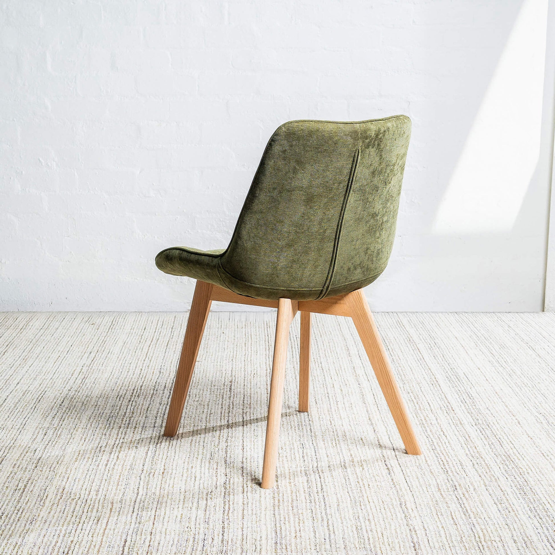 Maverick | Modern PU Leather Fabric Natural Wooden Dining Chairs | Set Of 2 | Green