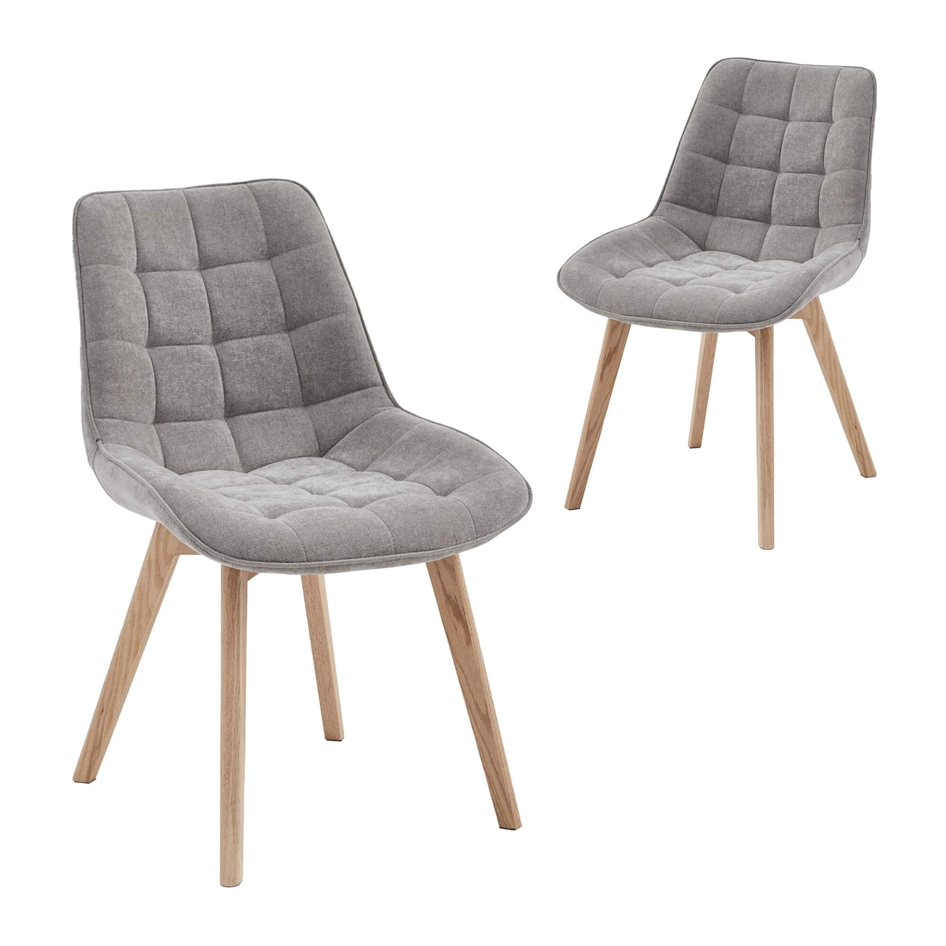Maverick | Modern PU Leather Fabric Natural Wooden Dining Chairs | Set Of 2 | Light Grey