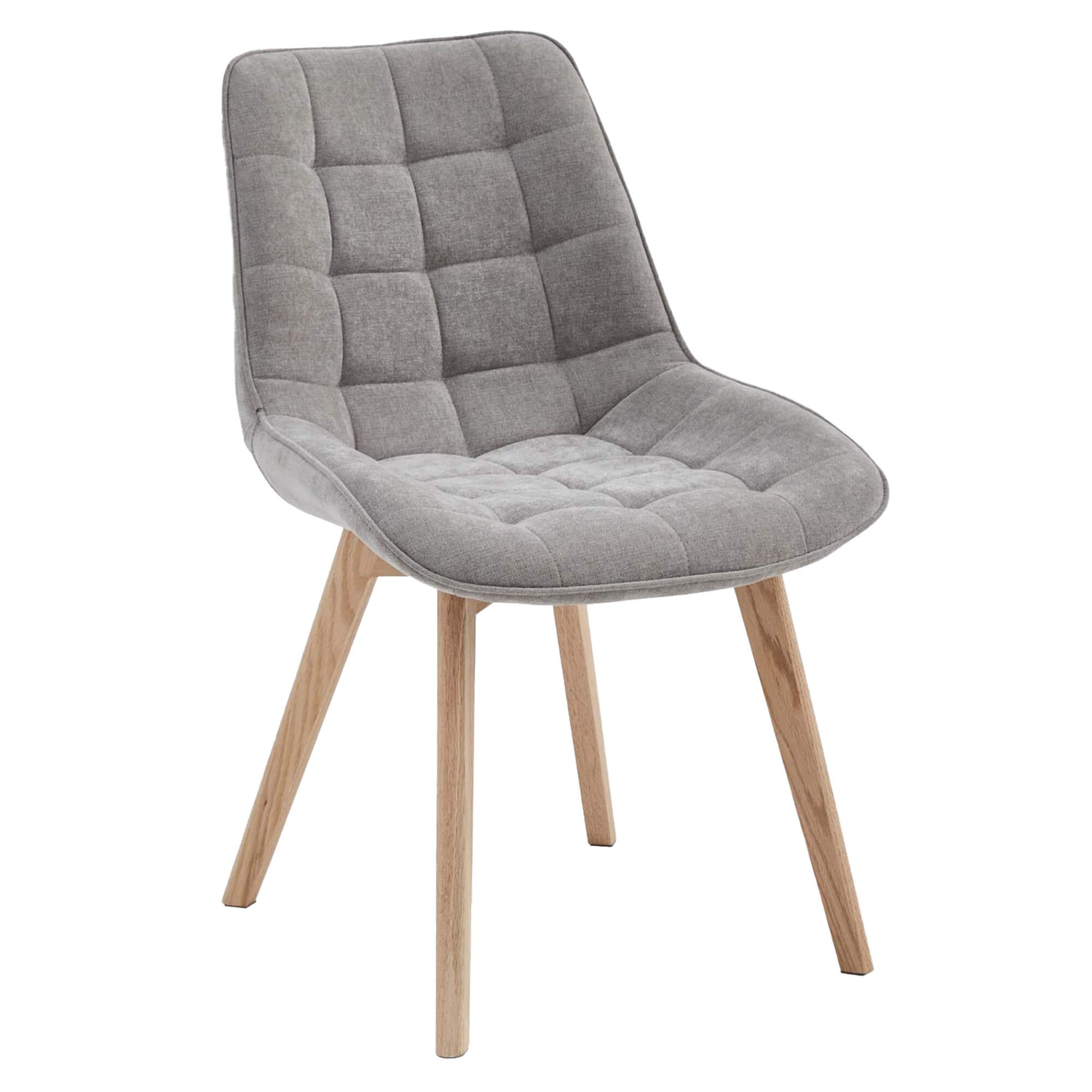 Maverick | Modern PU Leather Fabric Natural Wooden Dining Chairs | Set Of 2 | Light Grey