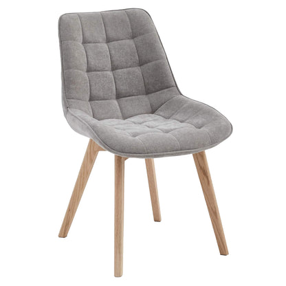 Maverick | Modern PU Leather Fabric Natural Wooden Dining Chairs | Set Of 2 | Light Grey