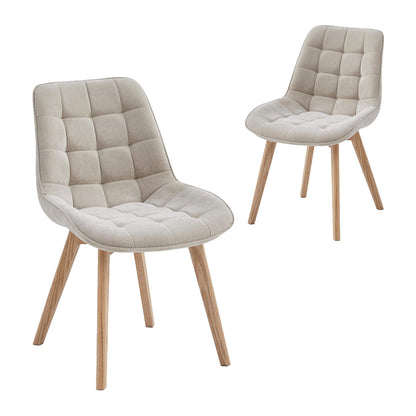 Maverick | Modern PU Leather Fabric Natural Wooden Dining Chairs | Set Of 2 | Taupe