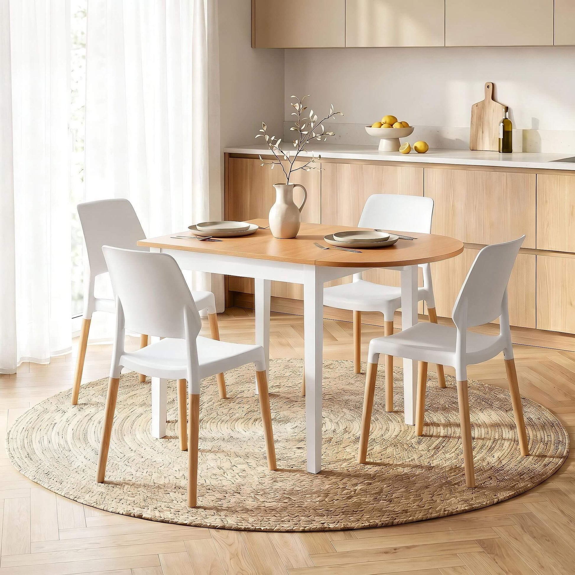 Mayfair | Vienna Modern White Wooden Drop Leaf Dining Table Set | White