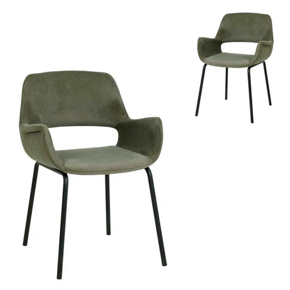 Mebbin Modern Moss Green Fabric Dining Chair With Arms | Moss Green