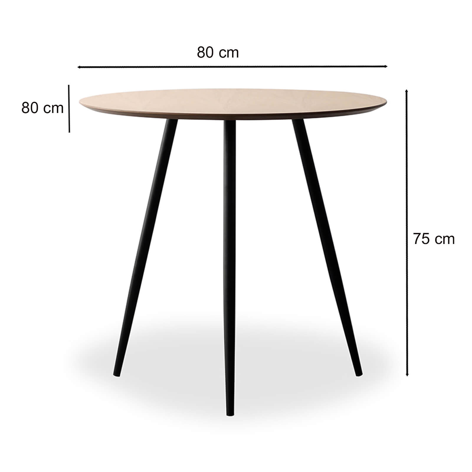 Melville | Natural & Black Metal 80cm Wooden Round Table | Natural