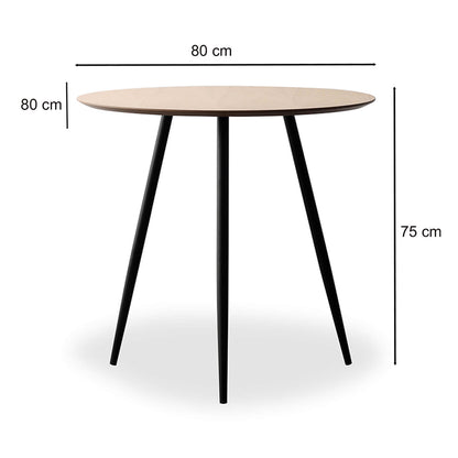 Melville | Natural & Black Metal 80cm Wooden Round Table | Natural