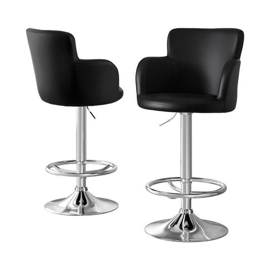 Adjustable Black PU Leather Bar Stools With Arms | Black