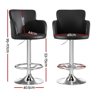 Adjustable Black PU Leather Bar Stools With Arms | Black