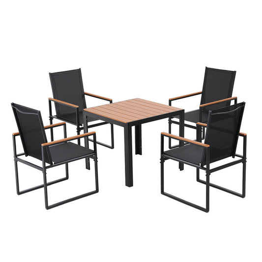 Meridian | Coastal Black Metal 4 Seater Outdoor Dining Table Set | Black