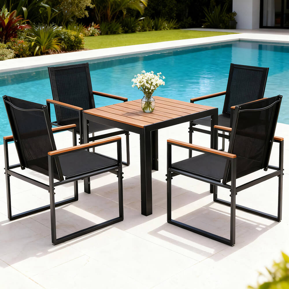 Meridian | Coastal Black Metal 4 Seater Outdoor Dining Table Set | Black