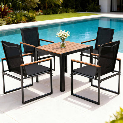 Meridian | Coastal Black Metal 4 Seater Outdoor Dining Table Set | Black