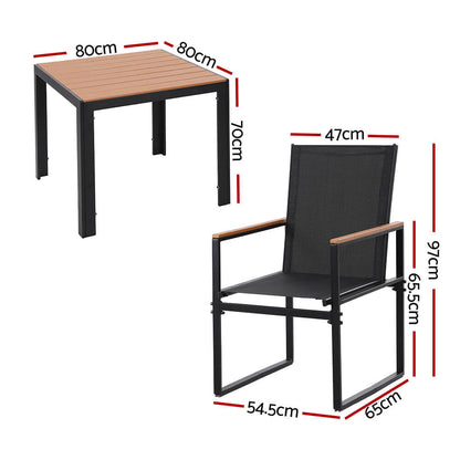 Meridian | Coastal Black Metal 4 Seater Outdoor Dining Table Set | Black