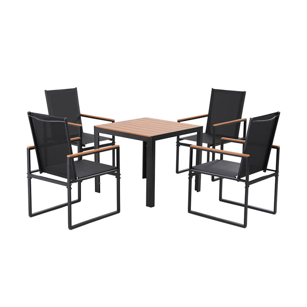 Meridian | Coastal Black Metal 4 Seater Outdoor Dining Table Set | Black