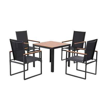 Meridian | Coastal Black Metal 4 Seater Outdoor Dining Table Set | Black