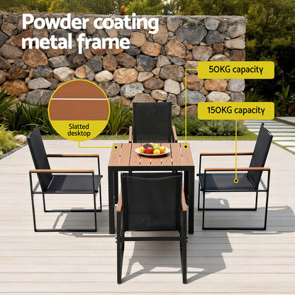 Meridian | Coastal Black Metal 4 Seater Outdoor Dining Table Set | Black
