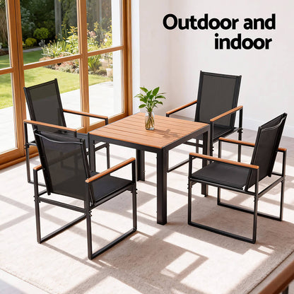 Meridian | Coastal Black Metal 4 Seater Outdoor Dining Table Set | Black
