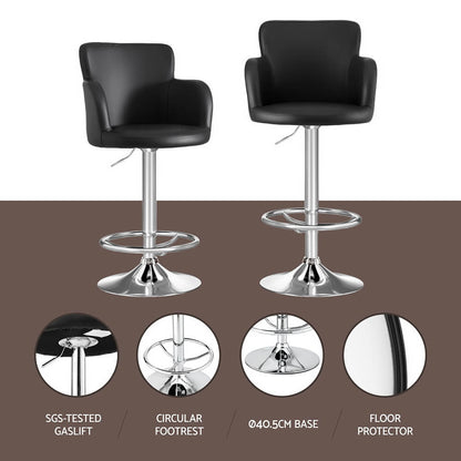 Adjustable Black PU Leather Bar Stools With Arms | Black
