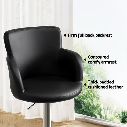 Adjustable Black PU Leather Bar Stools With Arms | Black