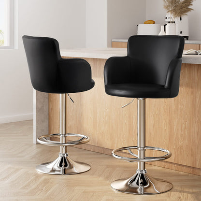 Adjustable Black PU Leather Bar Stools With Arms | Black