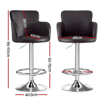 Adjustable Brown PU Leather Bar Stools With Arms | Brown