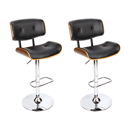 Merricks | Modern Swivel Black & White PU Leather Wooden Bar Stools | Set Of 2 | Black