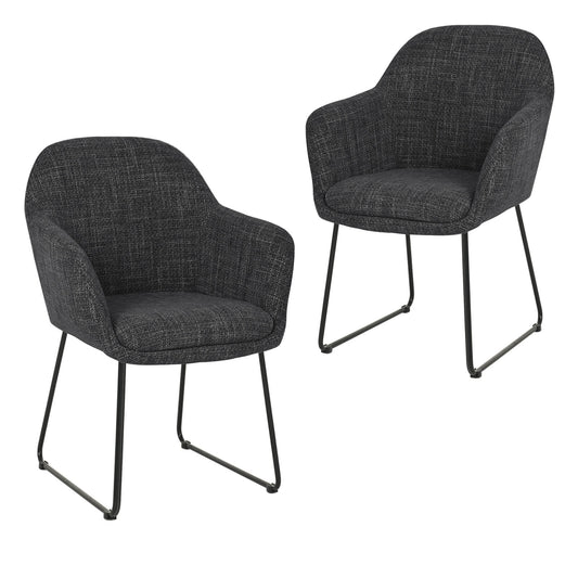 Metro | Modern Black Grey Fabric Dining Chair With Arms | Set Of 2