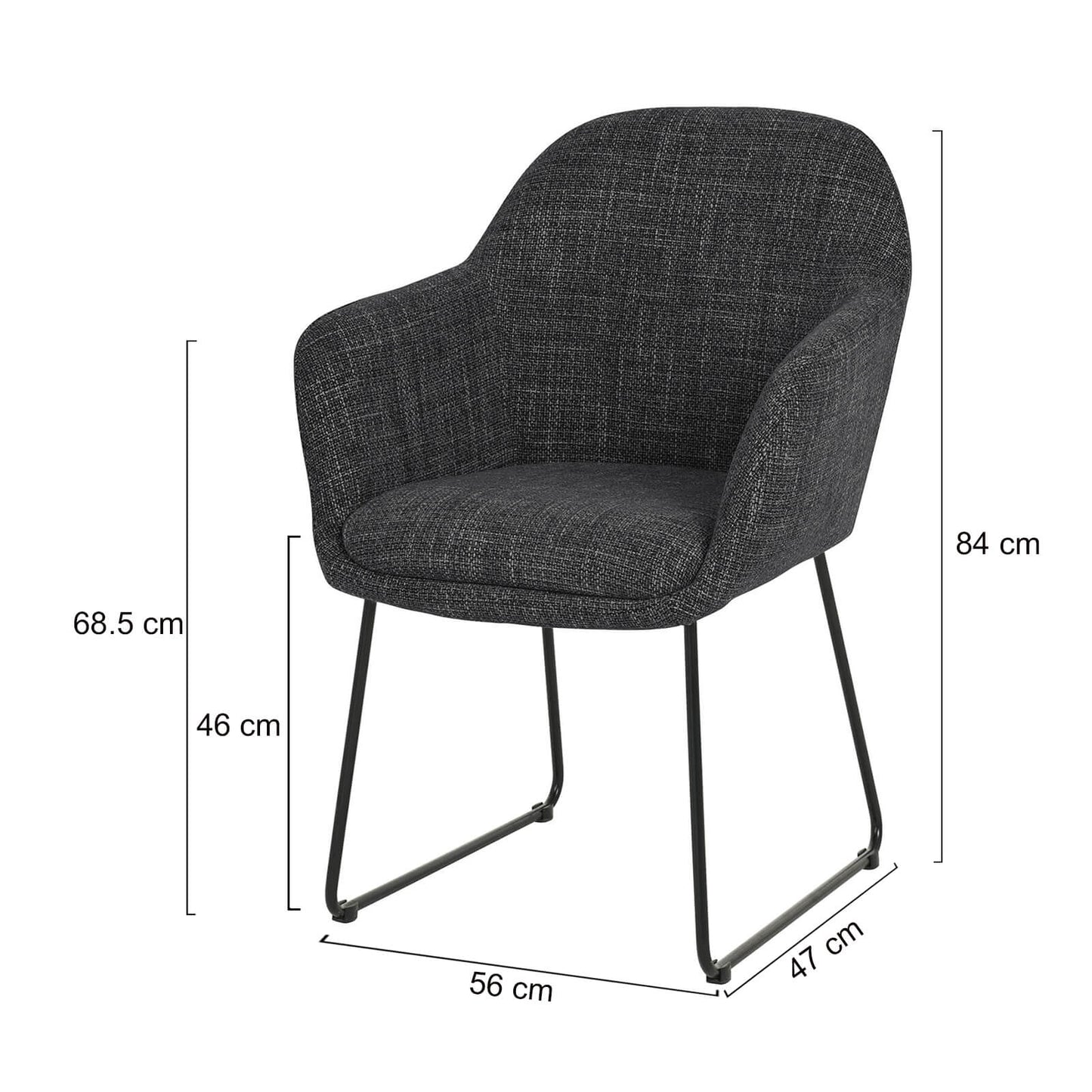 Metro | Modern Black Grey Fabric Dining Chair With Arms | Set Of 2Metro | Modern Black Grey Fabric Dining Chair With Arms | Set Of 2 | Black