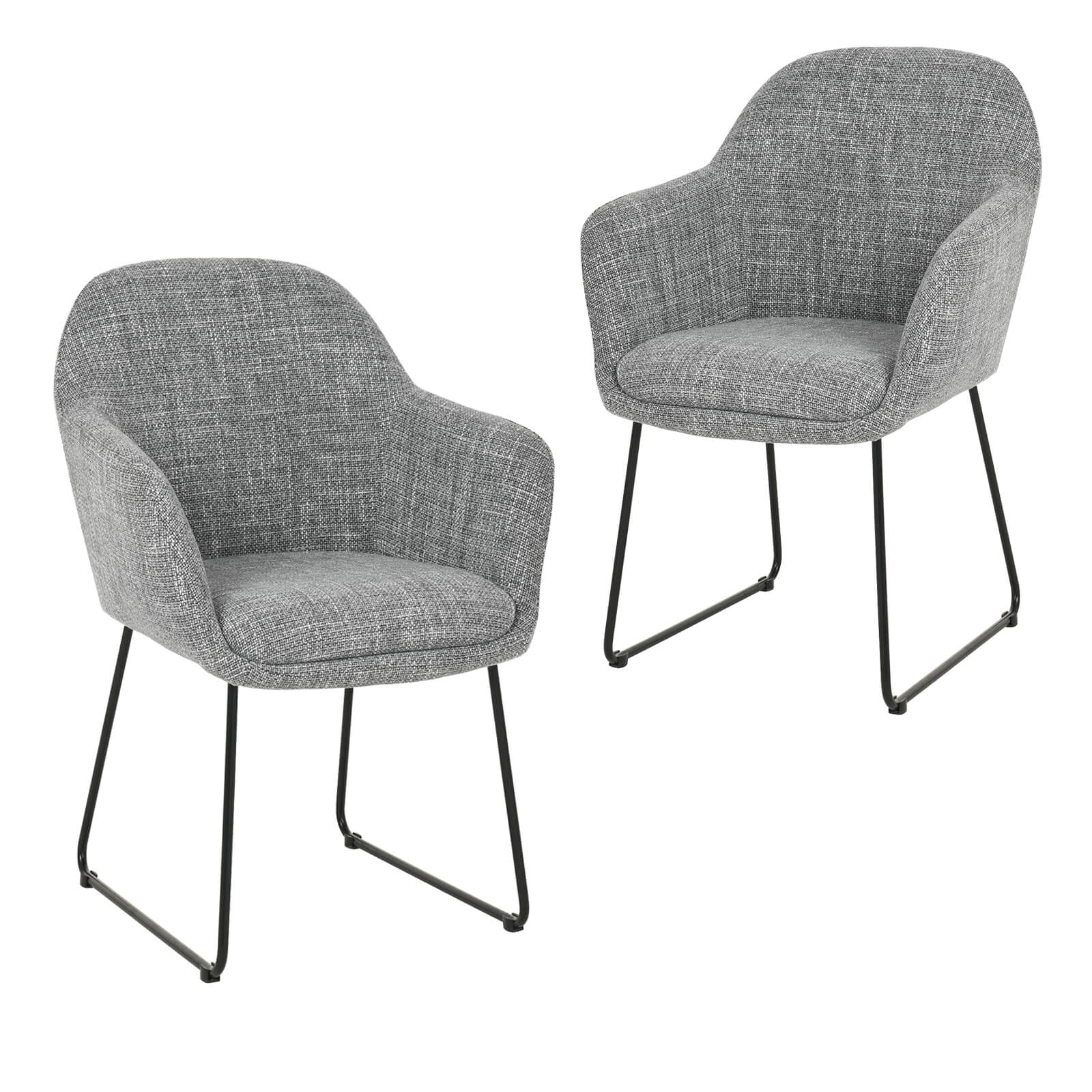 Metro | Modern Black Grey Fabric Dining Chair With Arms | Set Of 2 | Grey