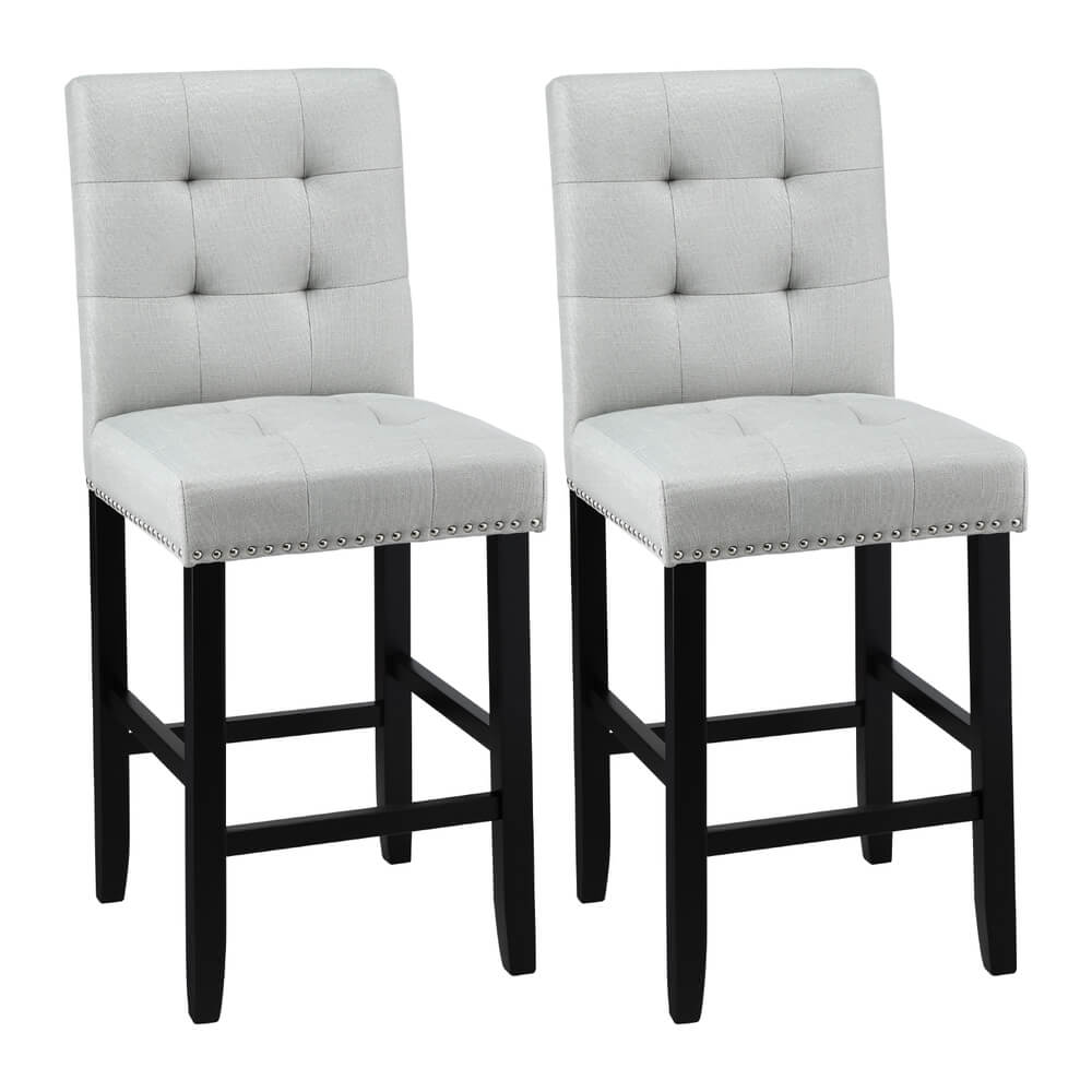 Midtown | Grey Fabric Brown PU Leather Counter Wooden Bar Stools | Set Of 2 | Grey