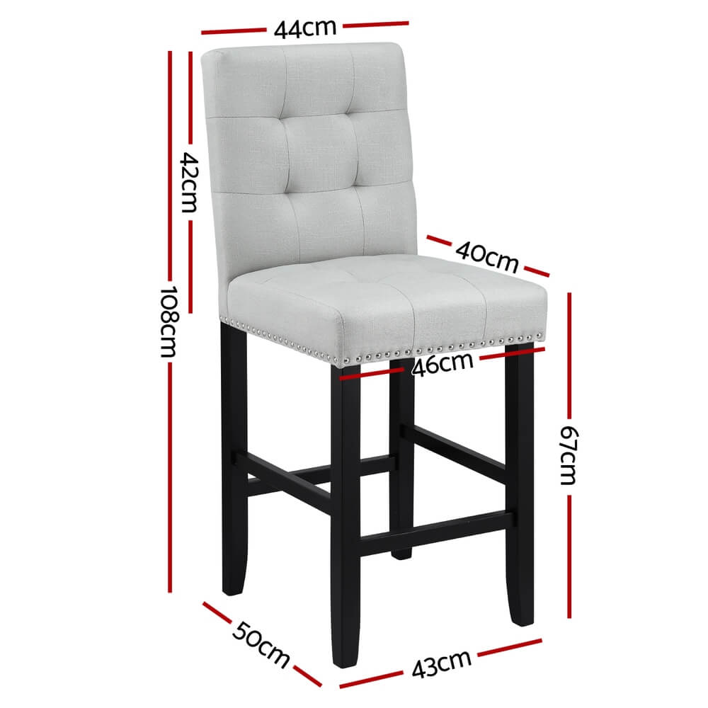 Midtown | Grey Fabric Brown PU Leather Counter Wooden Bar Stools | Set Of 2 | Grey