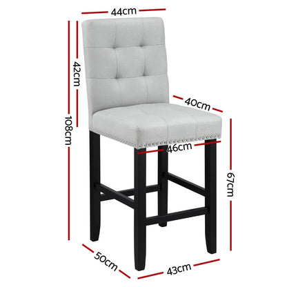 Midtown | Grey Fabric Brown PU Leather Counter Wooden Bar Stools | Set Of 2 | Grey