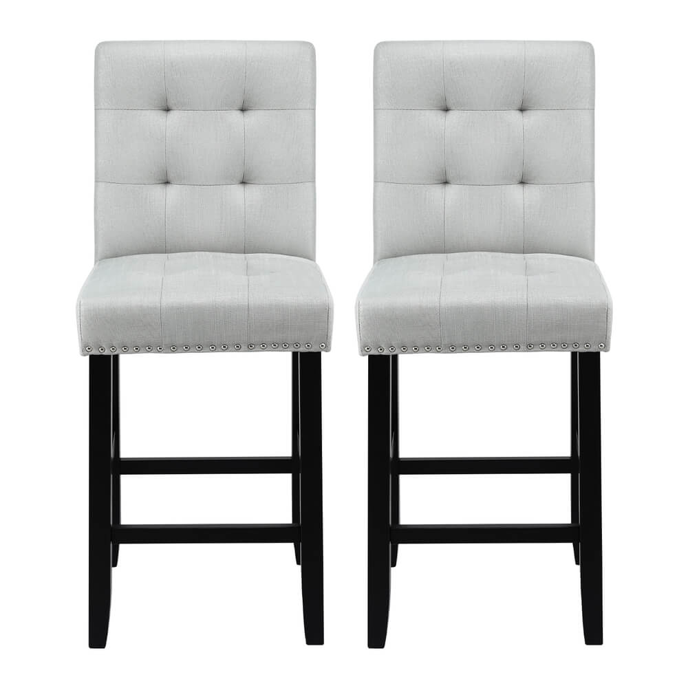 Midtown | Grey Fabric Brown PU Leather Counter Wooden Bar Stools | Set Of 2 | Grey